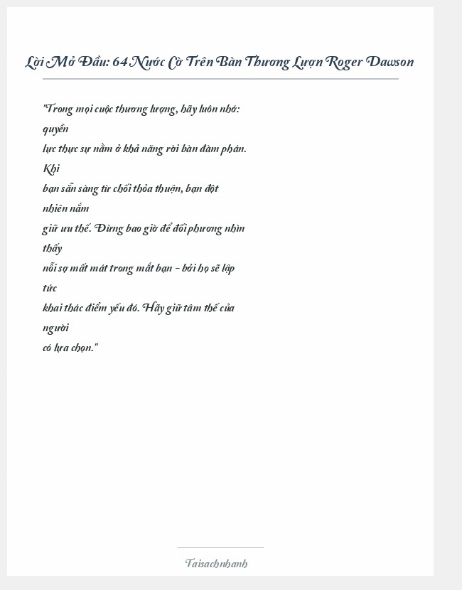 Trích đoạn 64 Nước Cờ Trên Bàn Thương Lượn Roger Dawson