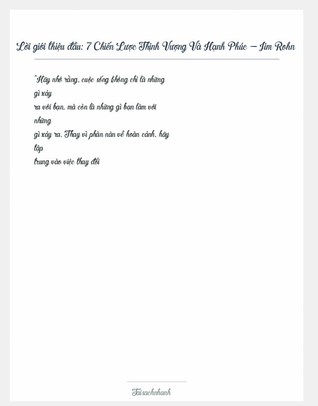 Trích đoạn 7 Chiến Lược Thịnh Vượng Và Hạnh Phúc - Jim Rohn