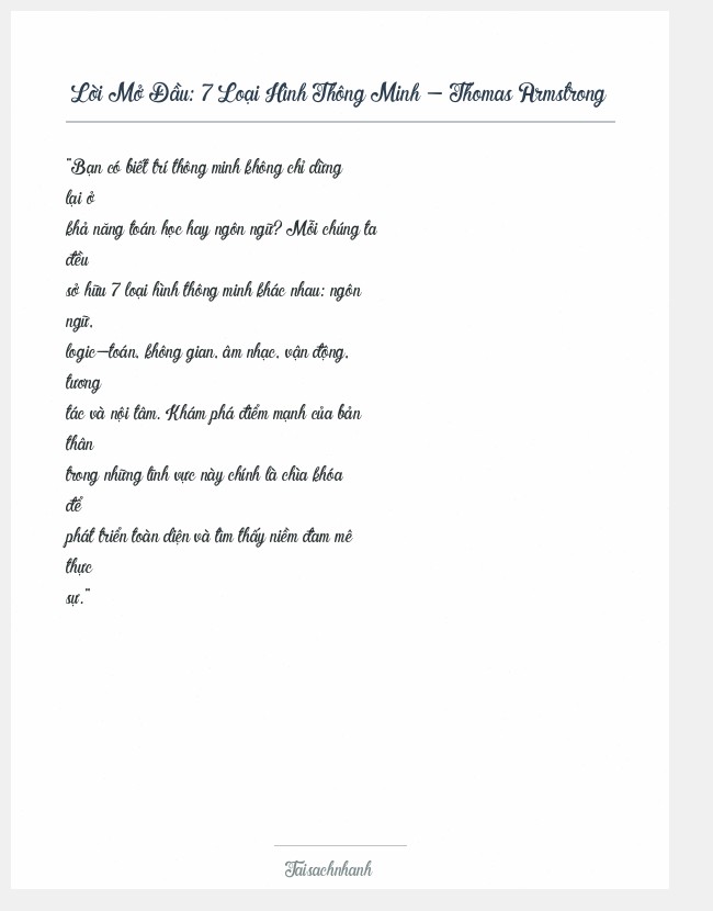Trích đoạn 7 Loại Hình Thông Minh - Thomas Armstrong