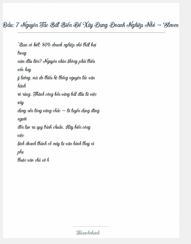 Trích đoạn 7 Nguyên Tắc Bất Biến Để Xây Dựng Doanh Nghiệp Nhỏ - Steven S. Little