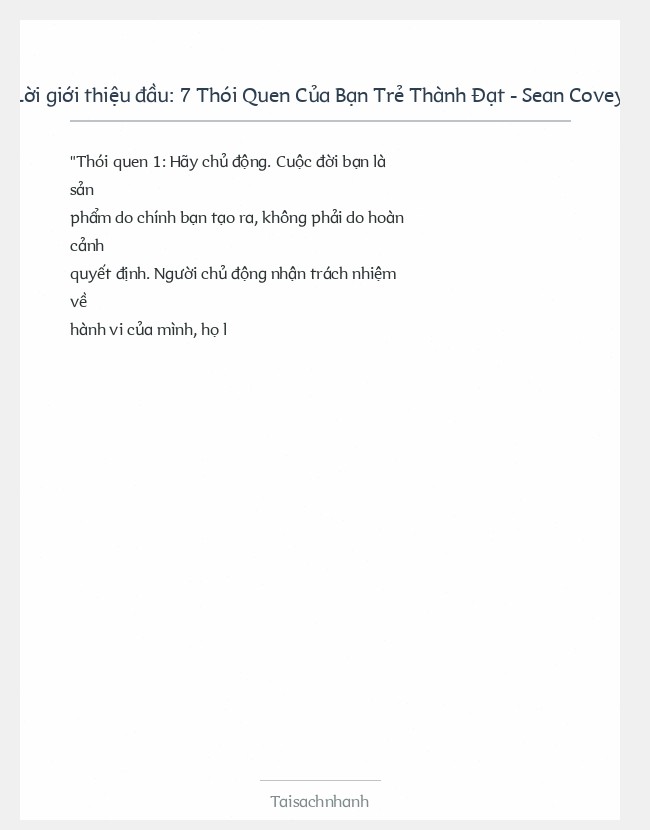 Trích đoạn 7 Thói Quen Của Bạn Trẻ Thành Đạt - Sean Covey