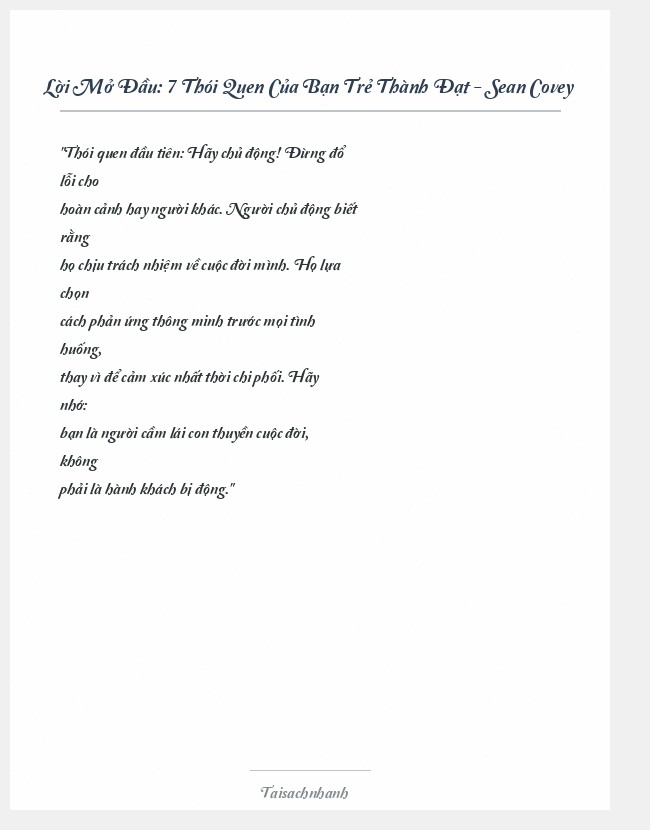Trích đoạn 7 Thói Quen Của Bạn Trẻ Thành Đạt - Sean Covey