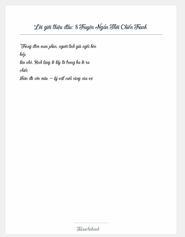 Trích đoạn 8 Truyện Ngắn Thời Chiến Tranh