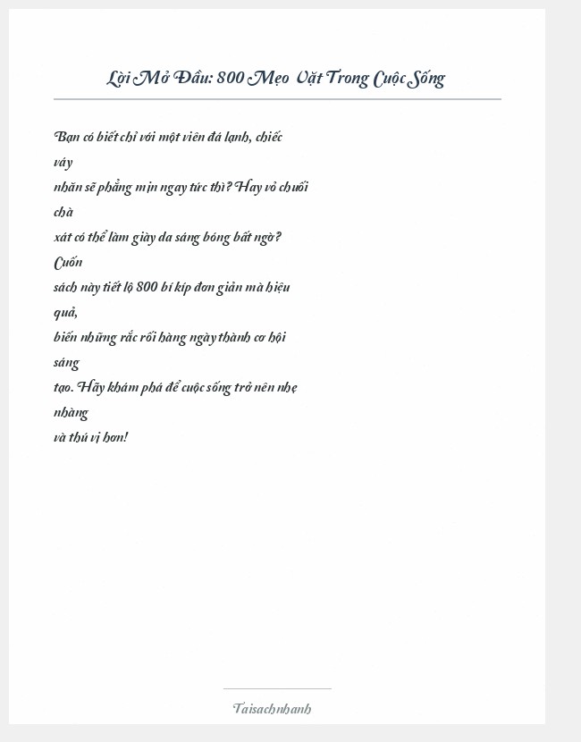 Trích đoạn 800 Mẹo Vặt Trong Cuộc Sống