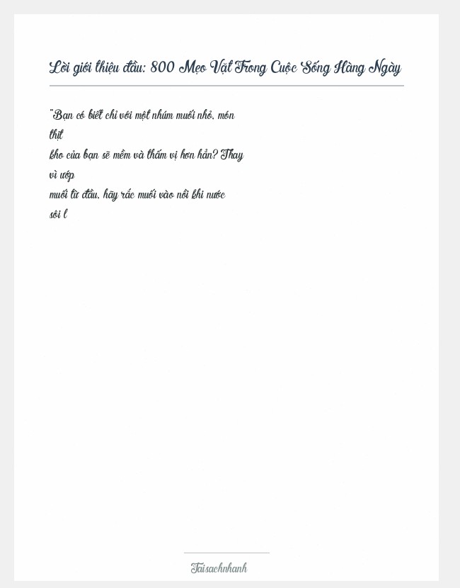 Trích đoạn 800 Mẹo Vặt Trong Cuộc Sống Hàng Ngày