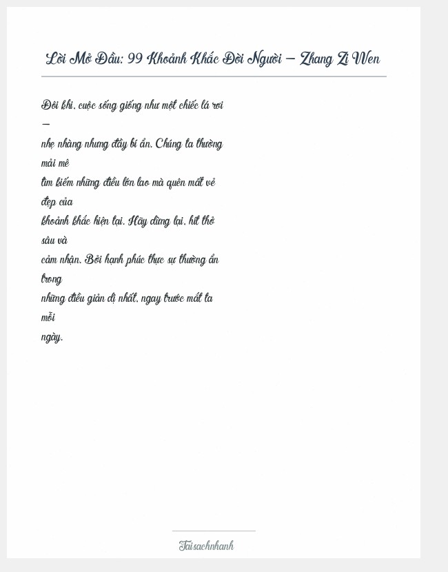 Trích đoạn 99 Khoảnh Khắc Đời Người - Zhang Zi Wen