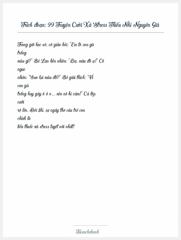 Trích đoạn 99 Truyện Cười Xả Stress Thiếu Nhi Nguyên Giá