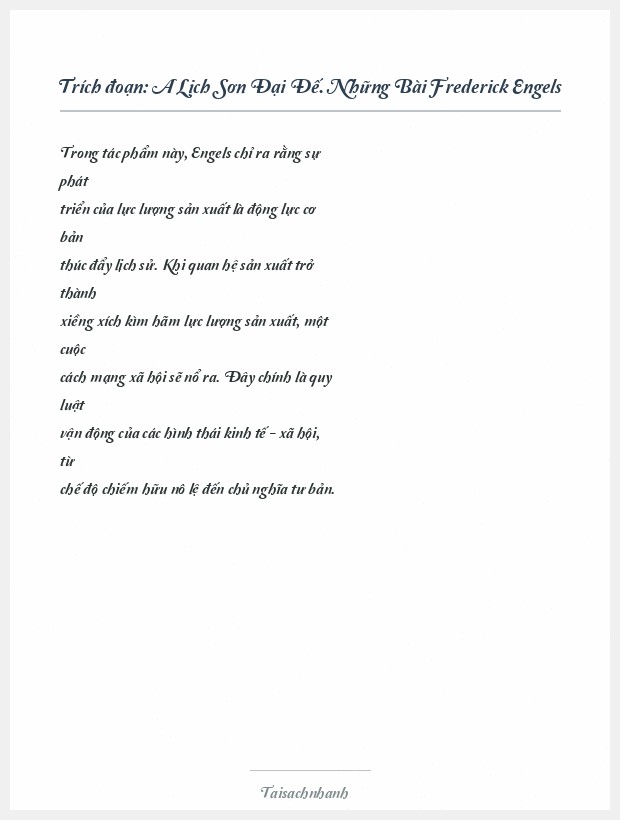 Trích đoạn A Lịch Sơn Đại Đế. Những Bài Frederick Engels