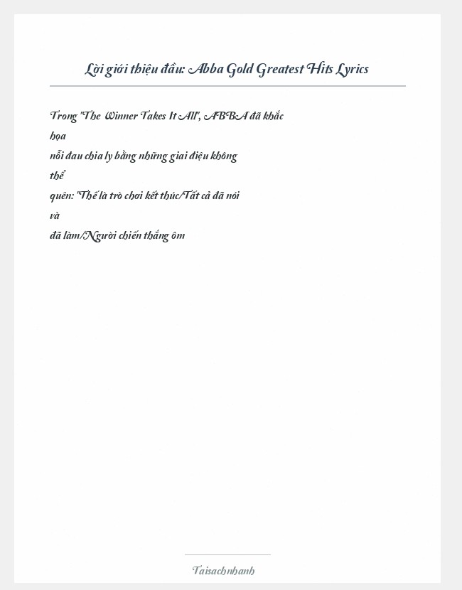 Trích đoạn Abba Gold Greatest Hits Lyrics