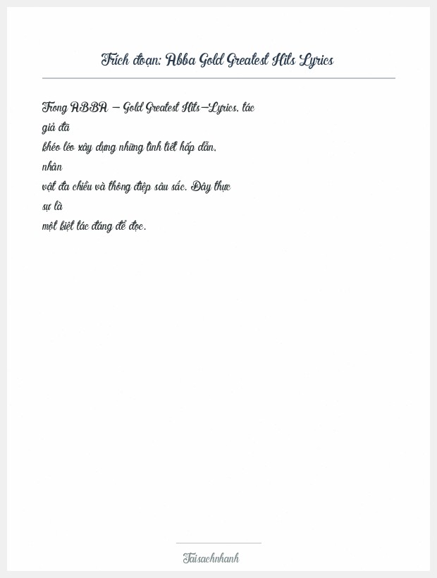 Trích đoạn Abba Gold Greatest Hits Lyrics