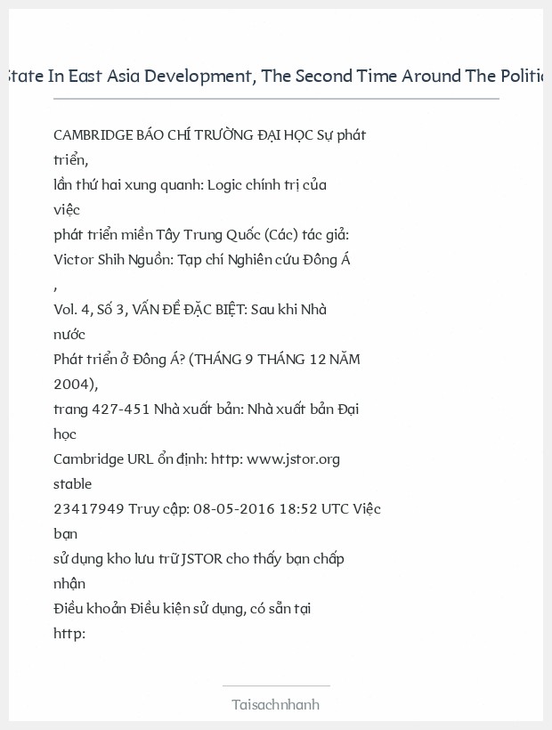Trích đoạn After The Developmental State In East Asia Development, The Second Time Around The Political Logic Of Developing Western China