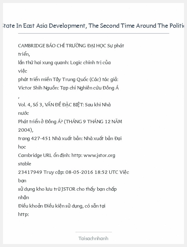 Trích đoạn After The Developmental State In East Asia Development, The Second Time Around The Political Logic Of Developing Western China