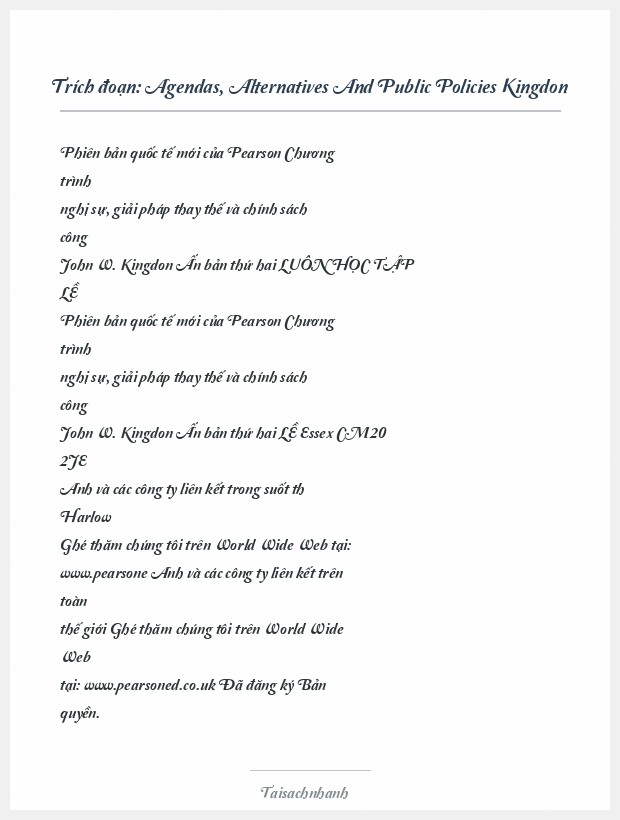 Trích đoạn Agendas, Alternatives And Public Policies Kingdon