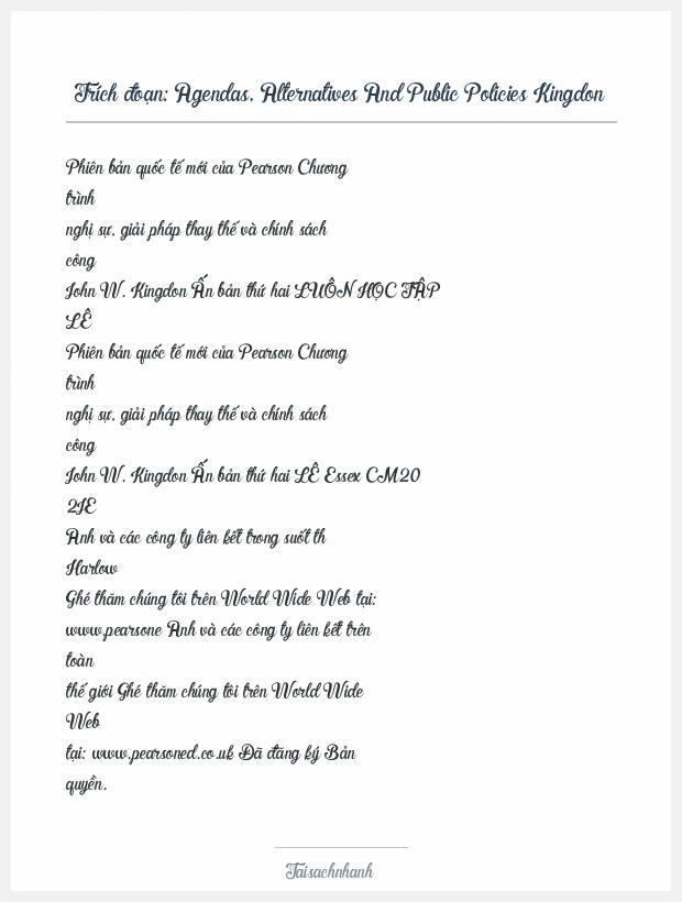 Trích đoạn Agendas, Alternatives And Public Policies Kingdon