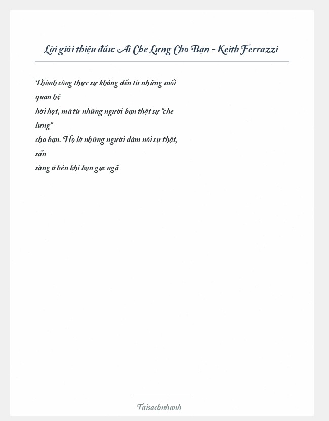 Trích đoạn Ai Che Lưng Cho Bạn - Keith Ferrazzi