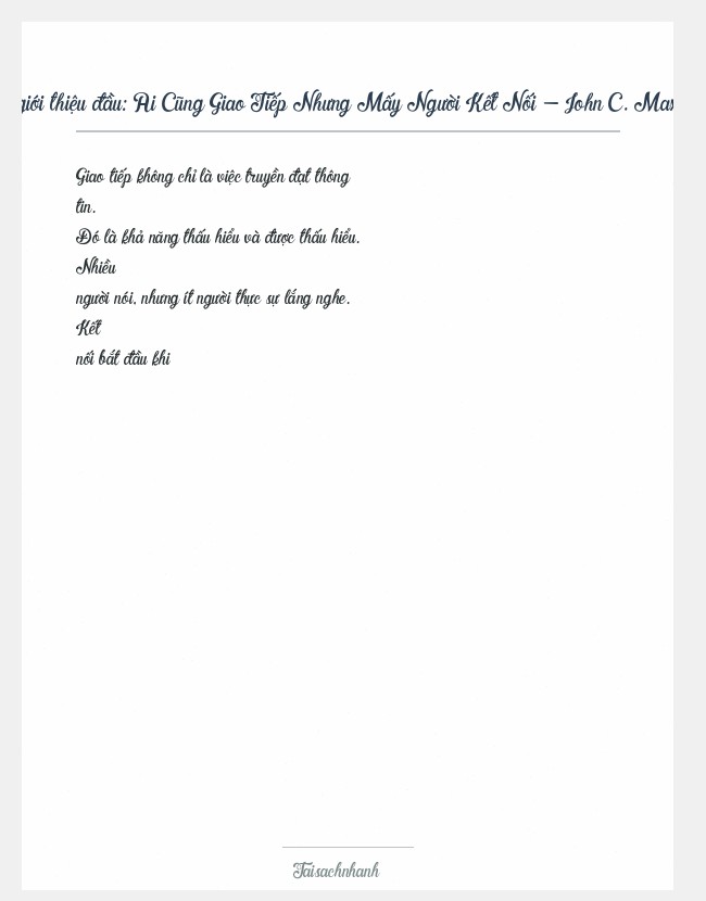 Trích đoạn Ai Cũng Giao Tiếp Nhưng Mấy Người Kết Nối - John C. Maxwell