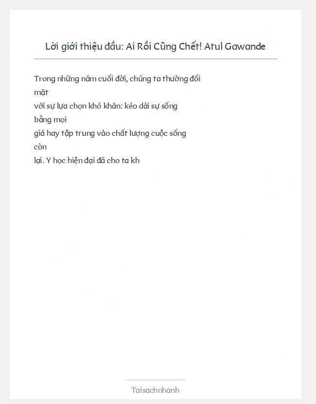 Trích đoạn Ai Rồi Cũng Chết! Atul Gawande