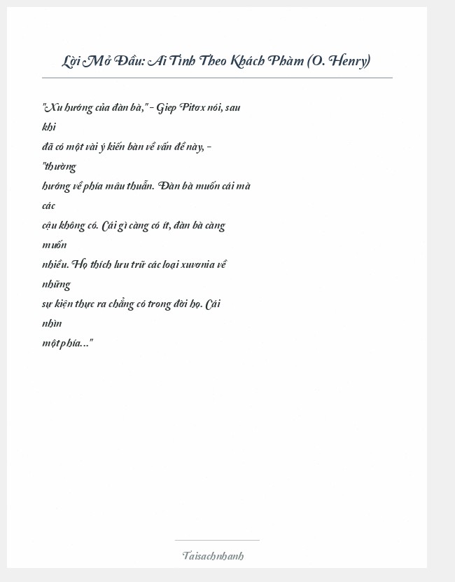 Trích đoạn Ai Tình Theo Khách Phàm (O. Henry)