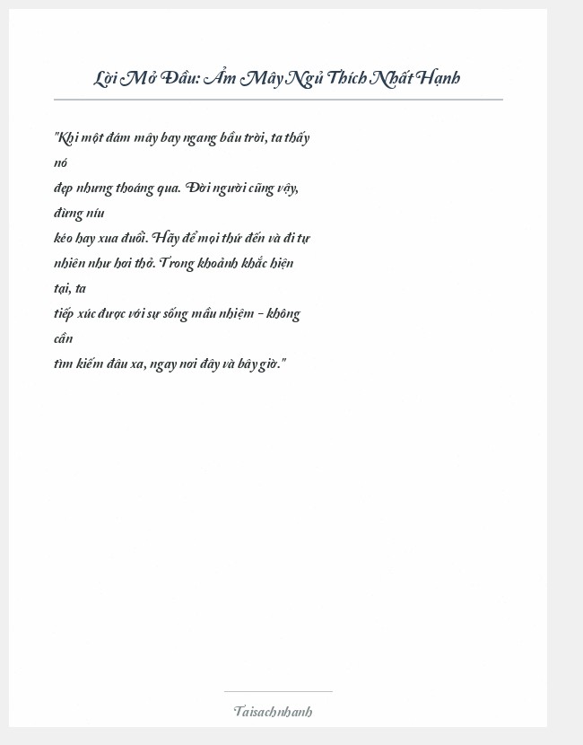 Trích đoạn Ảm Mây Ngủ Thích Nhất Hạnh