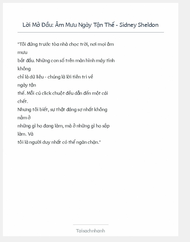 Trích đoạn Âm Mưu Ngày Tận Thế - Sidney Sheldon
