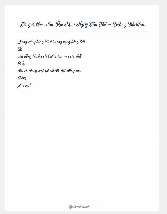 Trích đoạn Âm Mưu Ngày Tận Thế - Sidney Sheldon