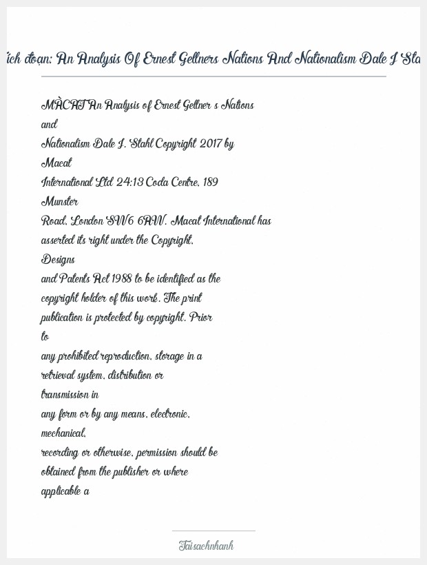 Trích đoạn An Analysis Of Ernest Gellners Nations And Nationalism Dale J Stahl