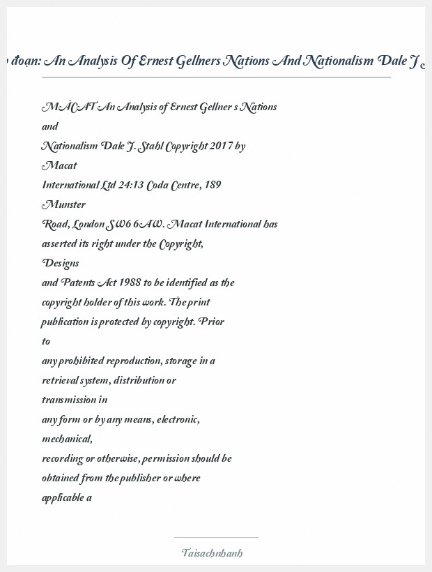 Trích đoạn An Analysis Of Ernest Gellners Nations And Nationalism Dale J Stahl