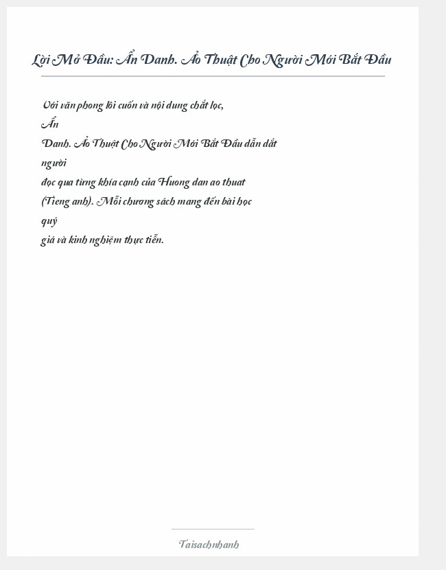 Trích đoạn Ẩn Danh. Ảo Thuật Cho Người Mới Bắt Đầu