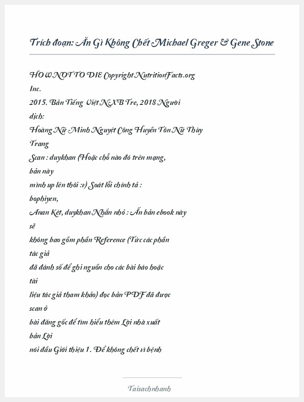 Trích đoạn Ăn Gì Không Chết Michael Greger & Gene Stone