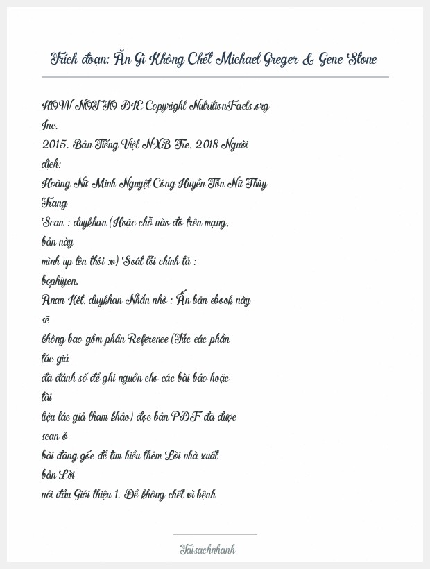 Trích đoạn Ăn Gì Không Chết Michael Greger & Gene Stone