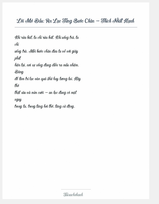 Trích đoạn An Lạc Từng Bước Chân - Thích Nhất Hạnh