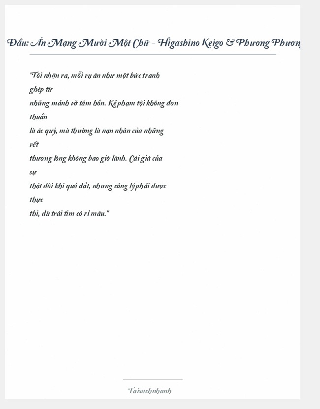 Trích đoạn Án Mạng Mười Một Chữ - Higashino Keigo & Phương Phương (Dịch)