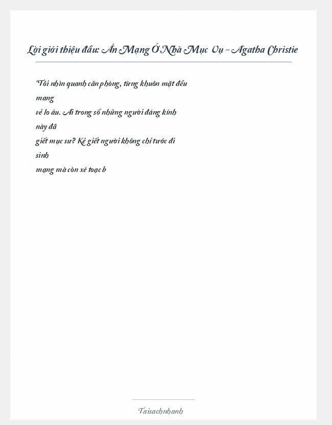 Trích đoạn Án Mạng Ở Nhà Mục Vụ - Agatha Christie