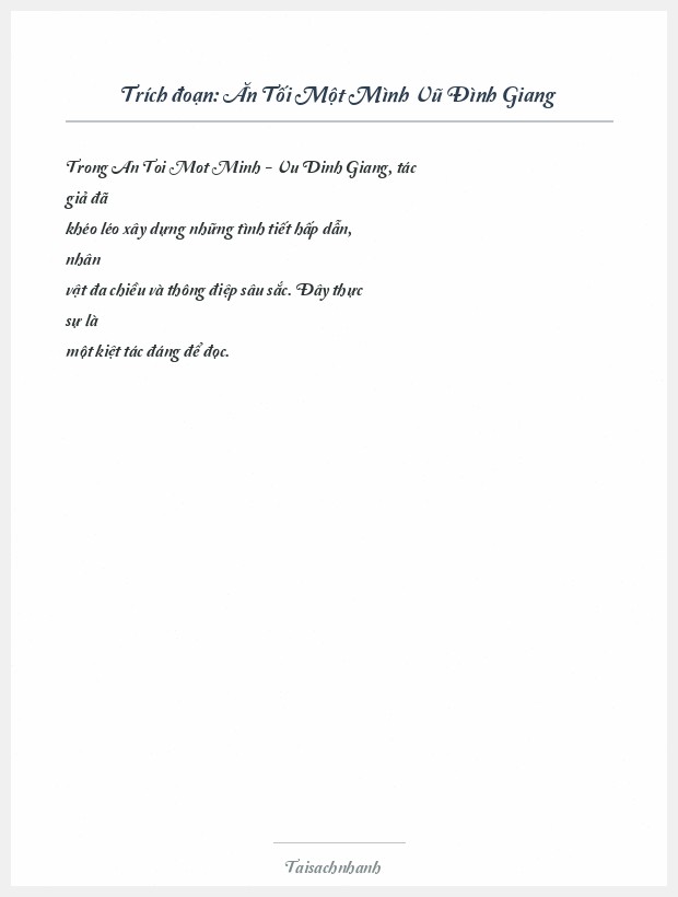 Trích đoạn Ăn Tối Một Mình Vũ Đình Giang