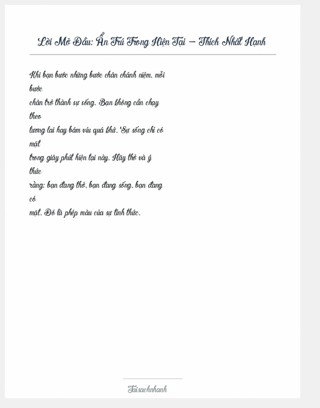 Trích đoạn Ẩn Trú Trong Hiện Tại - Thích Nhất Hạnh