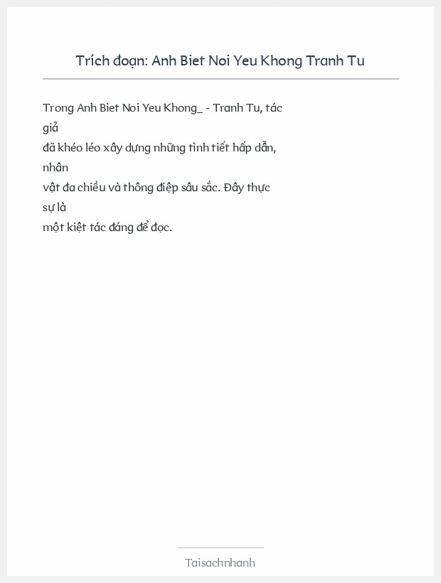 Trích đoạn Anh Biet Noi Yeu Khong Tranh Tu