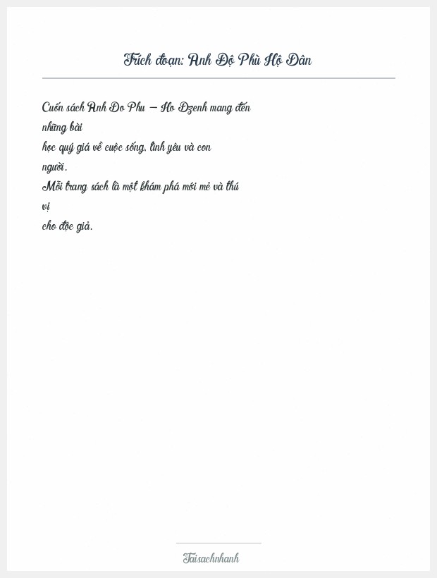 Trích đoạn Anh Độ Phù Hộ Dân