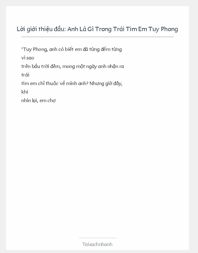 Trích đoạn Anh Là Gì Trong Trái Tim Em Tuy Phong