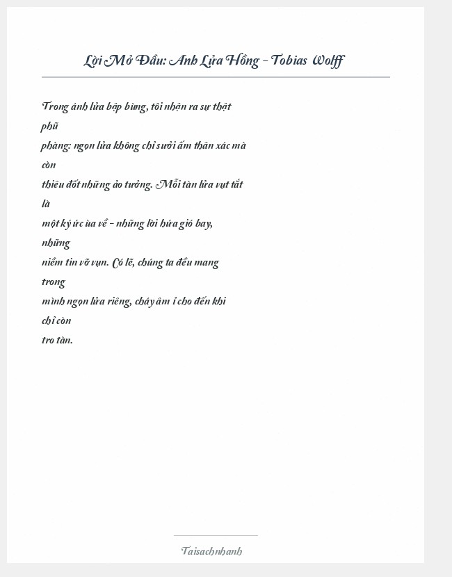 Trích đoạn Anh Lửa Hồng - Tobias Wolff