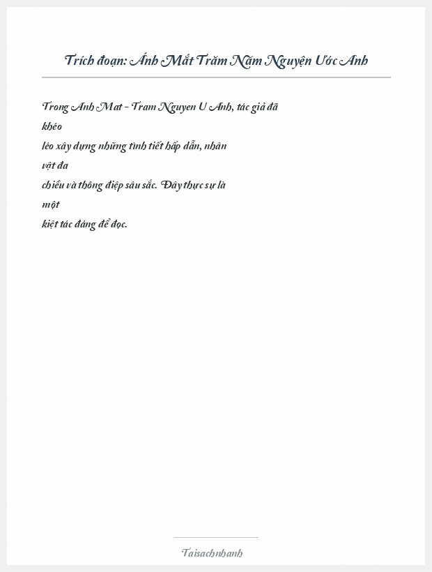 Trích đoạn Ánh Mắt Trăm Năm Nguyện Ước Anh