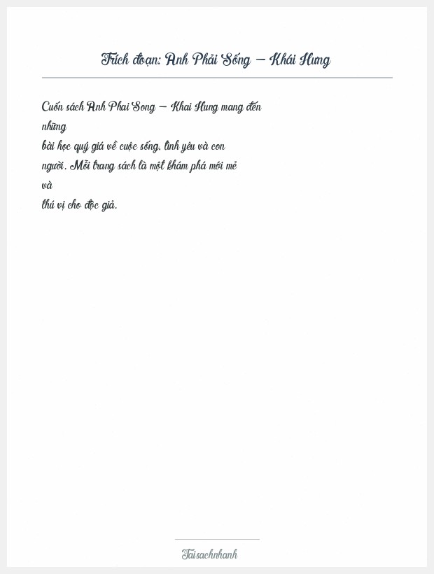 Trích đoạn Anh Phải Sống - Khái Hưng