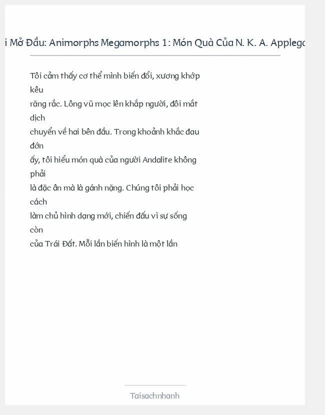 Trích đoạn Animorphs Megamorphs 1: Món Quà Của N. K. A. Applegate