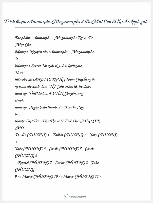 Trích đoạn Animorphs Megamorphs 3 Bi Mat Cua El K.A Applegate