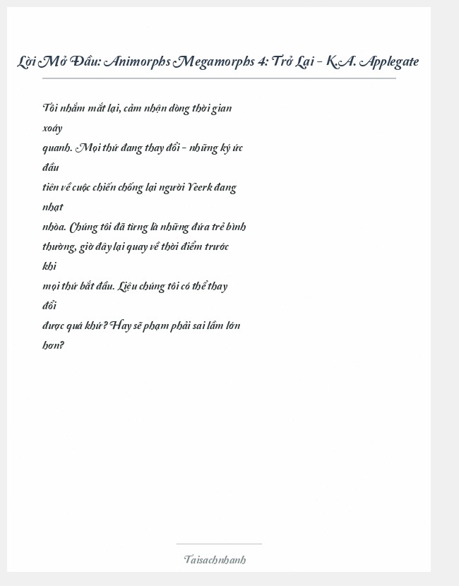 Trích đoạn Animorphs Megamorphs 4: Trở Lại - K.A. Applegate