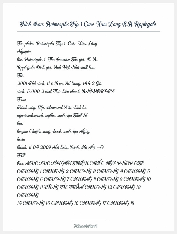 Trích đoạn Animorphs Tap 1 Cuoc Xam Lang K.A Applegate