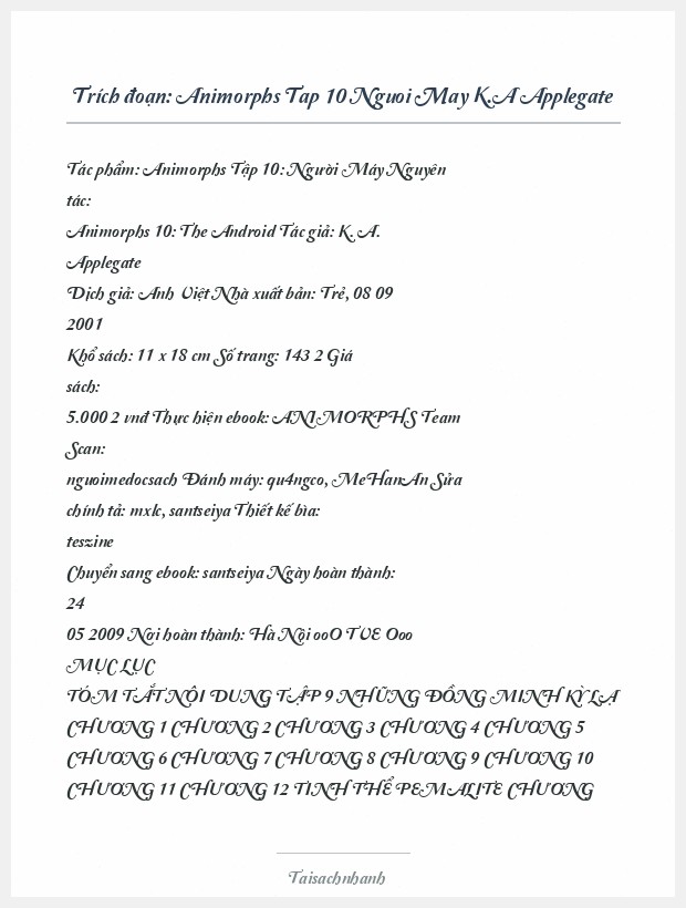 Trích đoạn Animorphs Tap 10 Nguoi May K.A Applegate
