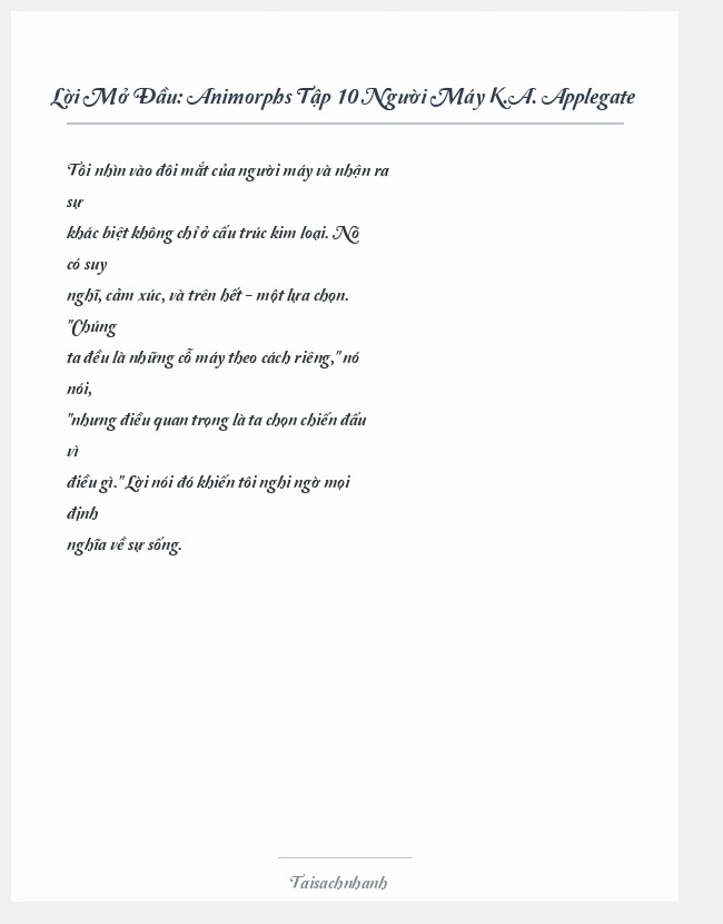 Trích đoạn Animorphs Tập 10 Người Máy K.A. Applegate