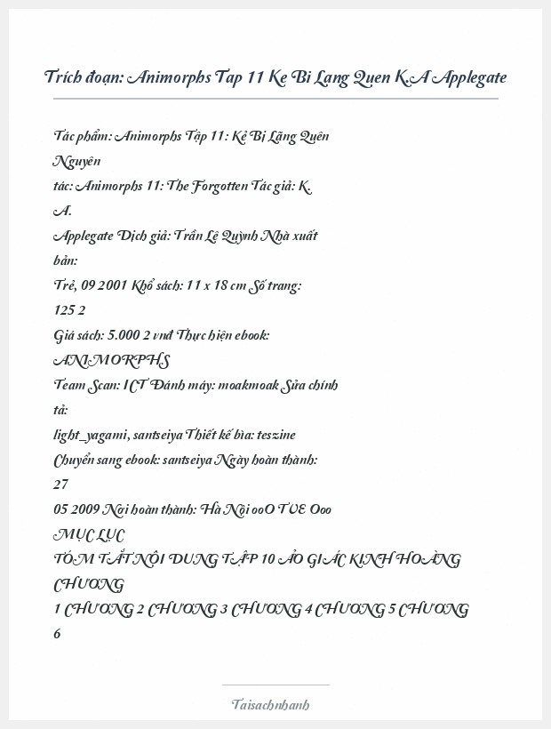 Trích đoạn Animorphs Tap 11 Ke Bi Lang Quen K.A Applegate
