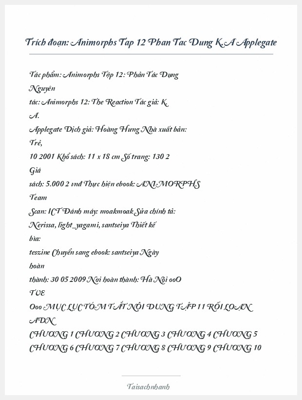Trích đoạn Animorphs Tap 12 Phan Tac Dung K.A Applegate