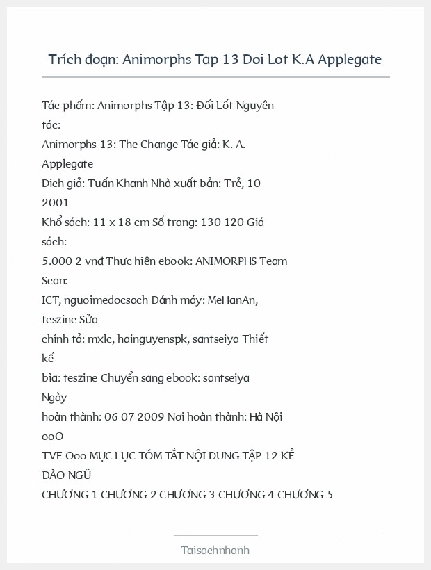 Trích đoạn Animorphs Tap 13 Doi Lot K.A Applegate